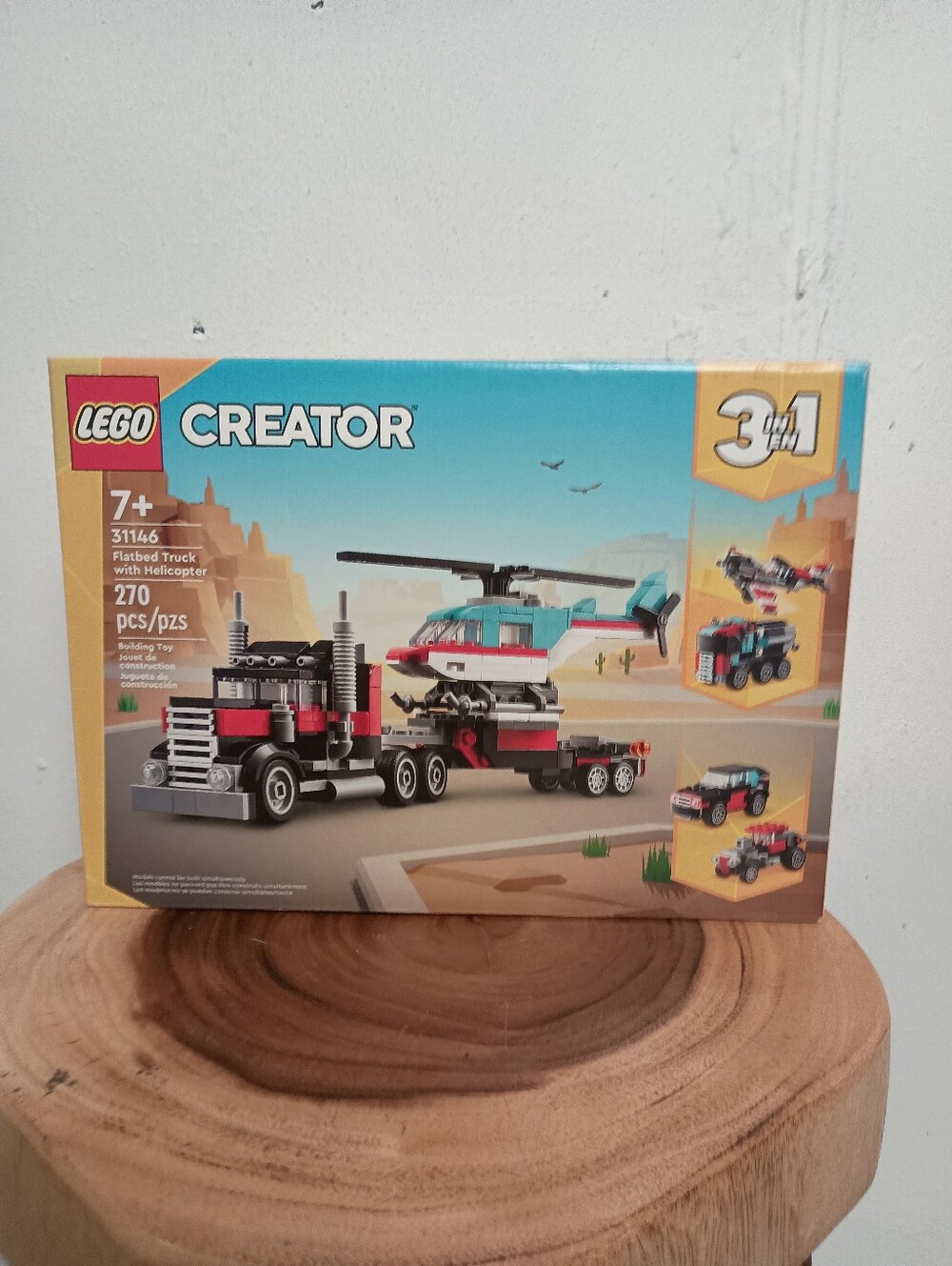 Lego Creator Red and Black Flatbed Truck with Teal & White Helicopter